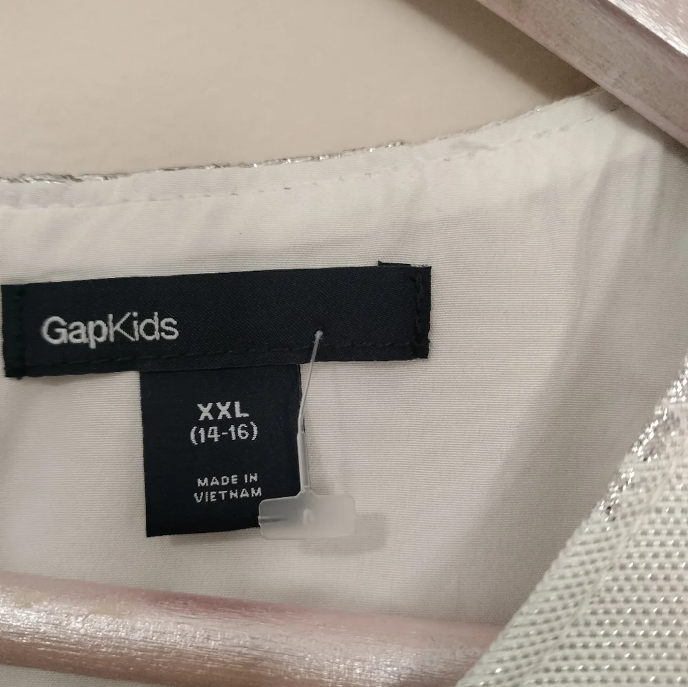 Gap Kids Sz XXL 14-16 Jacquard Floral Sleeveless Dress White and Beige Party